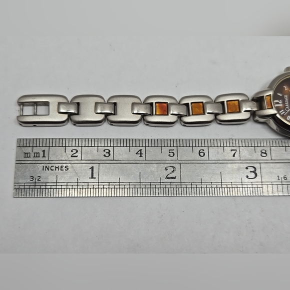 Womens Carriage By Timex Quartz Watch Silver Tone Amber Brown MOP New Battery - Picture 8 of 9